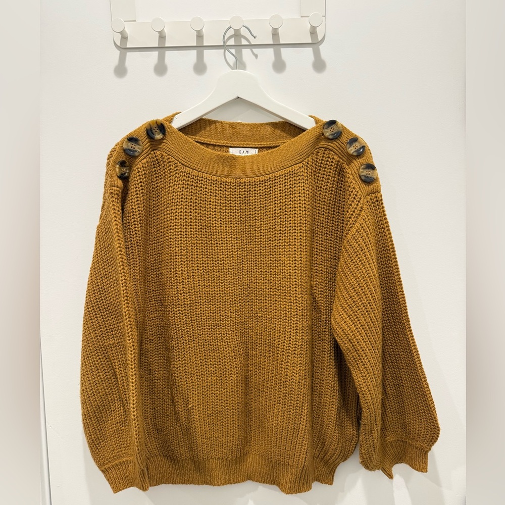 LUX Mustard Button-Accent Crew Neck Sweater